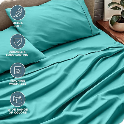 Bare Home Twin Sheet Set - 1800 Ultra-Soft Microfiber Twin Bed Sheets - Double Brushed - Deep Pockets - Easy Fit - Extra Soft - 3 Piece Set - Bedding Sheets & Pillowcases (Twin, Turquoise)