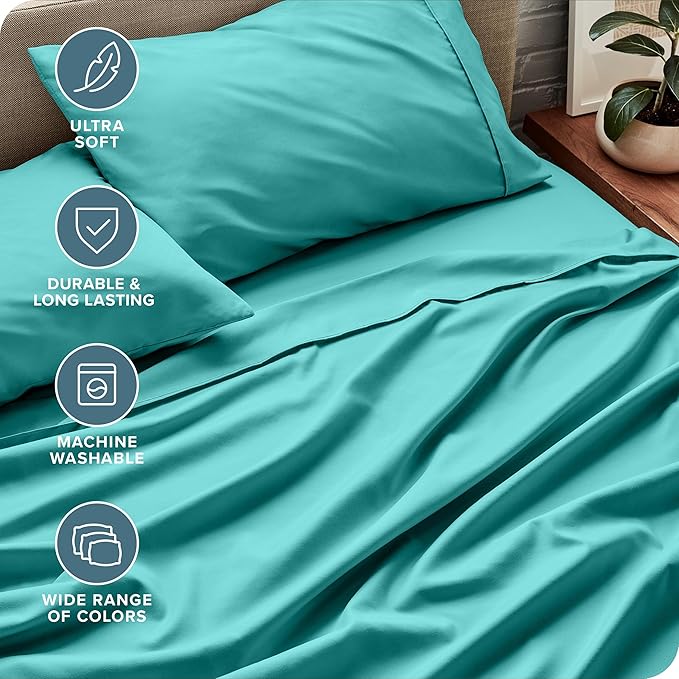 Bare Home Queen Sheet Set - Luxury 1800 Ultra-Soft Microfiber Queen Bed Sheets - Double Brushed - Deep Pockets - Easy Fit - 4 Piece Set - Bedding Sheets & Pillowcases (Queen, Turquoise)