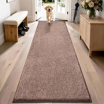 PURRUGS Dirt Trapping Door Mat 24" x 84", Non-Slip Machine Washable Entryway Rug, Dog Doormat, Indoor Front Door Mat, Super Absorbent Entry Rug for Muddy Shoes & Paws, Brown-Light Cream