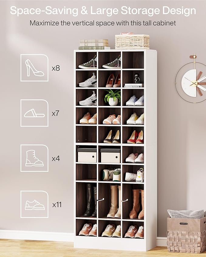 Tribesigns 10-Tier Shoe Storage Cabinet, White and Brown Wooden Shoe Rack with 30 Cubbies, Freestanding Tall Entryway Shoe Organizer for Closet, Entryway, Living Room