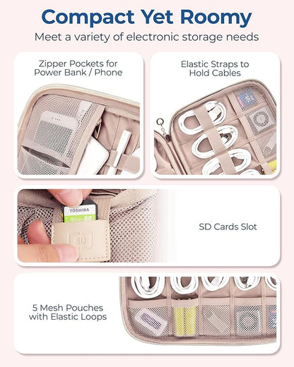 BAGSMART Electronics Organizer Case - Travel Accessories for Women, Cord Organizer for Phone, SD Card, Beige