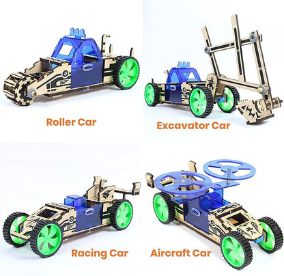 ButterflyEdufields 4in1 STEM Building Car Kits for Kids - DIY 3D Wooden Puzzle Toys, Educational STEM Gifts for Ages 6 to 12