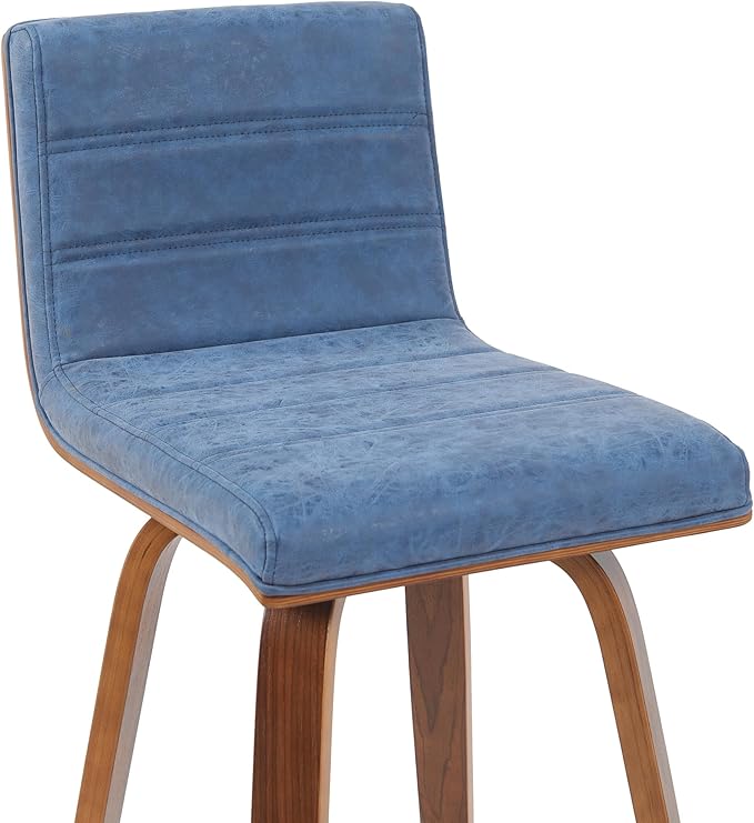 Vienna Modern Counter Height Swivel Bar Stool with Vintage Blue Upholstered Seat and Walnut Finished Wood Frame Set of 3