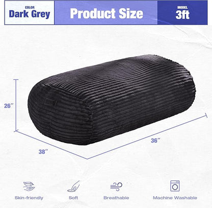 Hobestluk 3FT Bean Bag Chairs Adult Bean Bag with Portable Handle Comfy Large Bean Bag Chair with Removable Cover for Living Room Bedroom or Reading Nook (Stripe Dark Grey, 3FT)