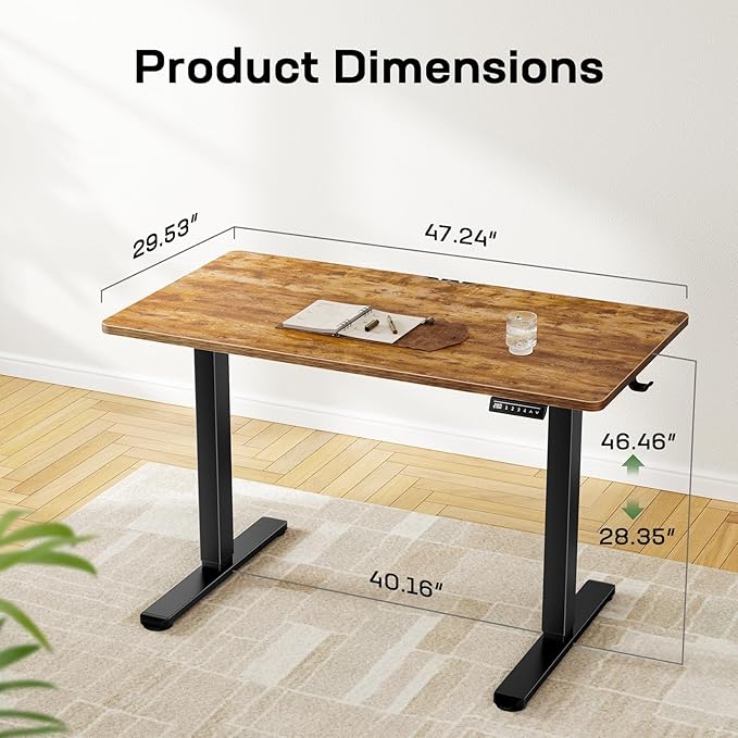 Marsail Electric Standing Desk with One-Piece Desktop,48 x 30 inch Height Adjustable Office Gaming Computer Desk with Deeper Tabletop,Home Office Stand up Desk with 4 Memory Presets, table for Bedroom