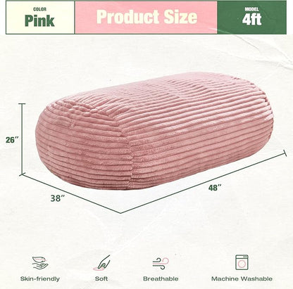 Hobestluk 4FT Bean Bag Chairs Adult Bean Bag with Portable Handle Comfy Large Bean Bag Chair with Removable Cover for Living Room Bedroom or Reading Nook (Stripe Pink, 4FT)