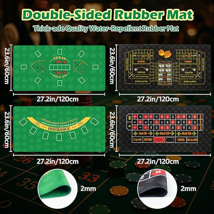 5 in 1 Super Pro Casino Game Set: Blackjack/Texas Hold'em/Roulette/Craps/Poker Kit, 10" Wooden Roulette Wheel, Carrying Case with 300 Clay Chips, 6 Deck Shuffler, 2 Double-Sided Rubber Mat And More