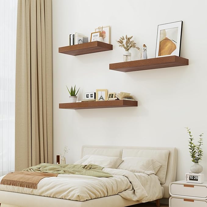 Heimlove 12" Deep Floating Shelves for Wall Shelf Over Toilet Wall Mounted Farmhouse Long 55 inches Set of 1, Farmhouse Shelves with Invisible Brackets for Living Room, Kitchen, Bedroom,Walnut