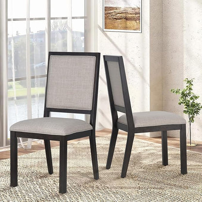 COLAMY Wood Dining Chairs Set of 2, Mid Century Modern Upholstered Kitchen Chairs,19 Inch Fabric Dining Chair with Back for Kitchen Dining Room,Brown