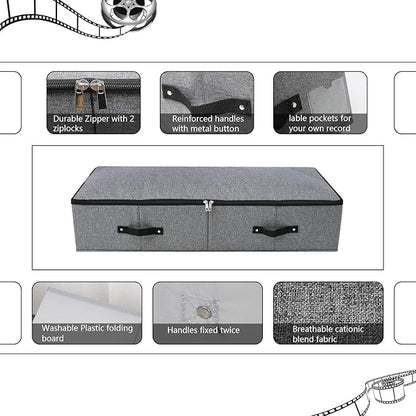 Omygarden Foldable Fabric Sturdy Under Bed Storage Box with 6 Handles, Zipper Lid, Blankets Clothes Comforters Storage Bin Organizer for Bedroom and Closet, 35x 16.5 x 7inch, Black Grey