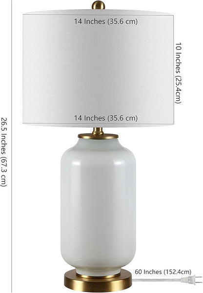 SAFAVIEH Lighting Collection Amaia Modern Contemporary White Glass 26-inch Bedroom Living Room Home Office Desk Nightstand Table Lamp (LED Bulb Included)