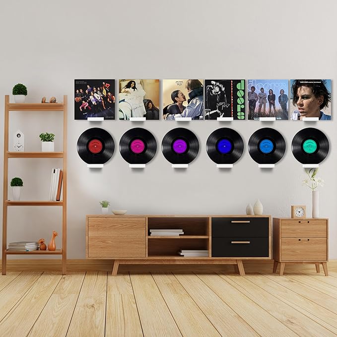 Wood Vinyl Record Shelf Wall Mount, Small Wall Record Holder Display Shelf, Vinyl Record Shelves Record Album Display Holder for LP, CD, Book Art Storage Vintage Home Decor (12, White)