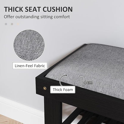 HOMCOM Bamboo Shoe Bench, 3-Tier Entryway Bench with Storage and Cushion, Shoe Organizer for Entryway, Hallway, Holds Up to 331 lbs, 23.6 x 11.4 x 19.3 Inches, Black
