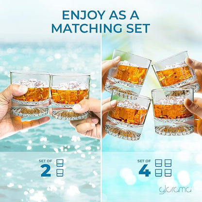 GLORAMA Premium Old Fashioned Whiskey Glasses with Heavy Bottom – Vintage Bar Drinkware for a Cocktail, Bourbon, or Scotch – Durable Crystal Rocks Glass – Set of 4, 10 oz