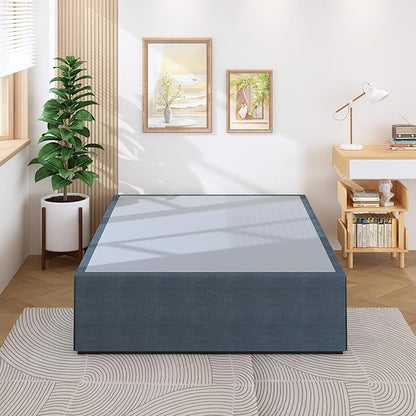 18 Inch Full Size Bed Frame with Storage Bed Cover Skirt, Heavy Duty Metal Full Platform Bed Frame No Box Spring Needed, Easy Assembly, Noise Free, Black and Blue