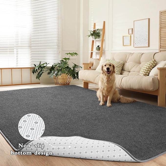 DweIke 6x9 Dark Grey Area Rugs for Bedroom, Super Soft Living Room Rug, Thickened Memory-Foam Throw Carpet, Non-Slip and Washable Carpets for Kids Boys Girls Room Dorm Nursery Home Decor