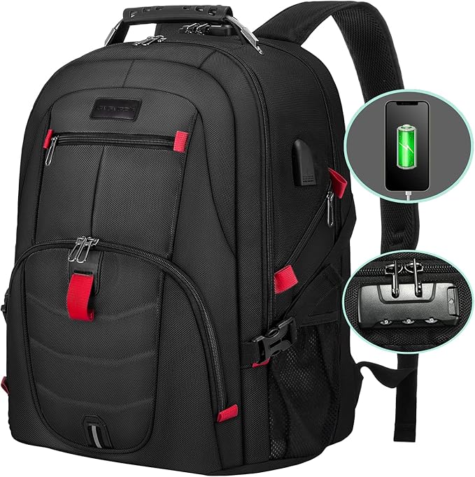 LOVEVOOK Large Backpack for Men 18 inch Heavy Duty Backpack Big Travel Backpack Large Capacity Laptop Backpack with USB Port Waterproof for Business Work (18.4 inch,Black)