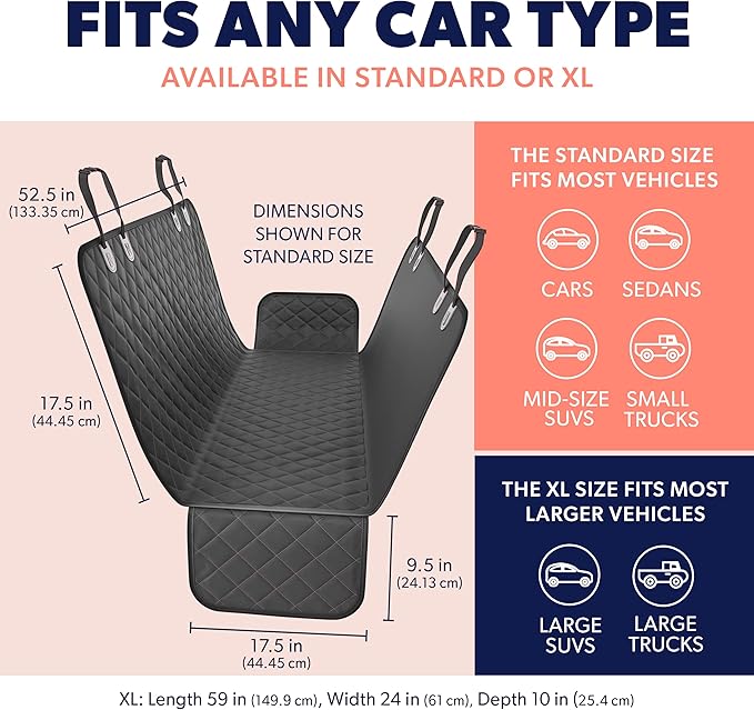Active Pets Orange XL Dog Car Hammock Back Seat Cover, Waterproof Backseat Cover Protector for Truck Bench Rear of Sedans or SUVs, Essential Pet Supplies Vacuum or Wipe Clean, Machine Washable