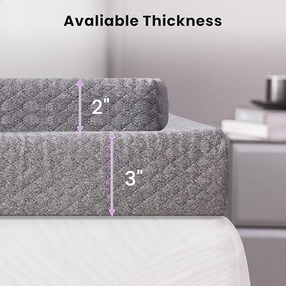 SINWEEK 3 Inch Gel Memory Foam Mattress Topper King Size, Pad for Back Pain, Bed Topper with Removable Soft Cover, CertiPUR-US Certified,Grey