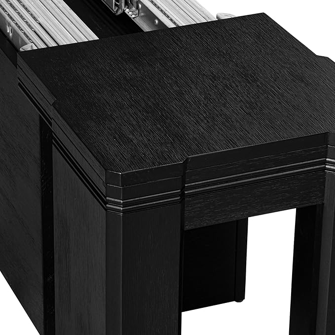 X07MZ-B06-50 - 9-Pc Dining Table Set a Rectangular Dining Table and a wooden Bench and 7 Dark Gotham Grey Linen Fabric Kitchen Chair, 39x120 Inch, Wire Brushed Black