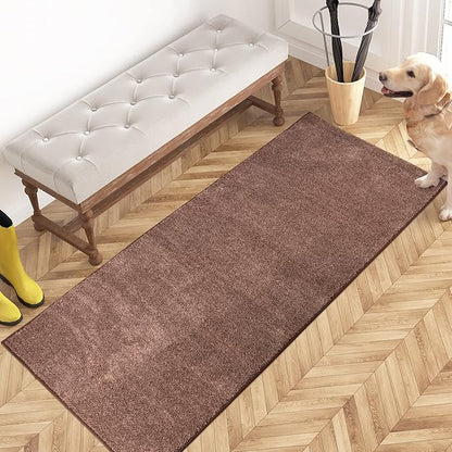 PURRUGS Dirt Trapping Door Mat 24" x 59", Non-Slip Machine Washable Entryway Rug, Dog Doormat, Indoor Front Door Mat, Super Absorbent Entry Rug for Muddy Shoes & Paws, Brown-Light Cream