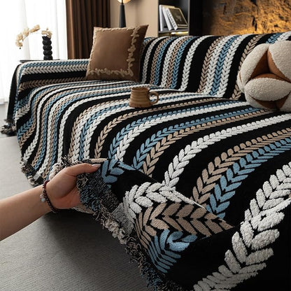 STACYPIK Modern Striped Sofa Cover for Pets, Vintage Jacquard Herringbone Couch Cover for 2 Cushion Couch, Non-Slip L Shaped Couch Cover for Sectional Washable Throw Slipcover for Living Room-71x118IN