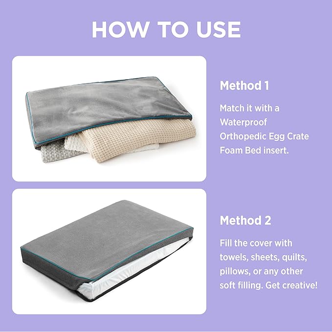 LE SURE Washable Dog Bed Cover Replacement - Large Size Flannel Plush Fleece Cover for Orthopedic Pet Mat 35x22x3 Inches, Grey