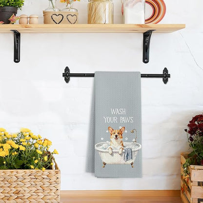 Funny Corgi Dog Hand Towels for Bathroom, Dogs Themed Decorative Hand Towels, Wash Your Paws Dish Tea Towel for Kitchen Bathroom Decor, Corgi Gifts for Dog Lovers Women Men, 16x24 Inch