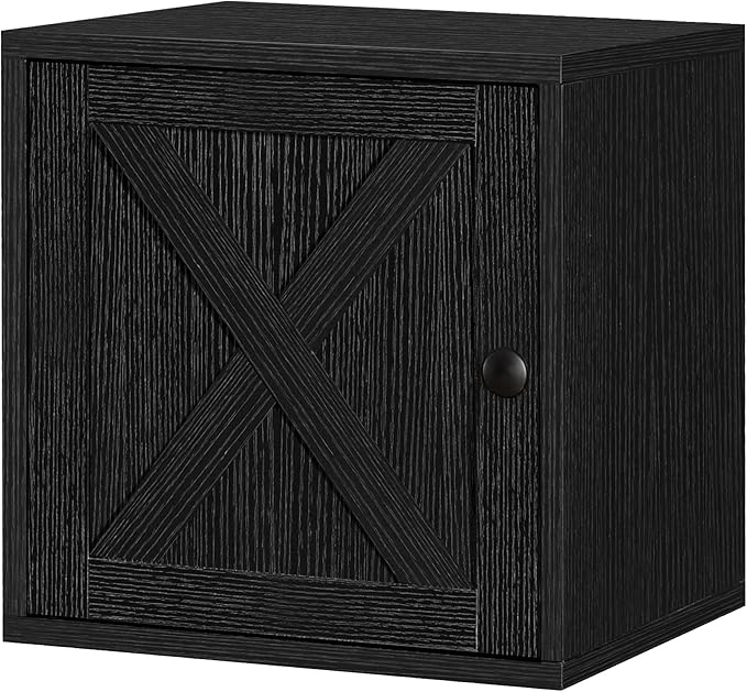 FUSUNBAO Magic DIY Cube Storage Organizer Stackable Cubes for Home Books Clothes Toy-Modular Cubby Storage System-Office Cubical-Bookcase Closet (Black, Door Cube)
