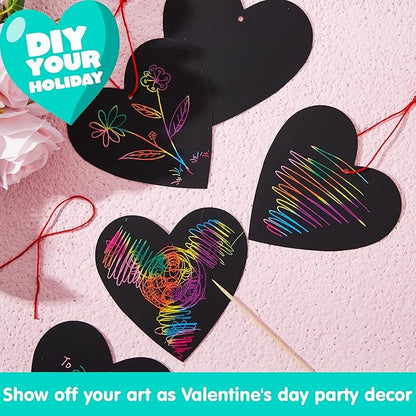 JOYIN 36 Packs Valentines Day Gifts Cards for Kids Magic Color Scratch Heart Rainbow Scratch Paper Heart Valentine Crafts and Art for Kids Classroom Exchange Create Rainbow Art Without Ink