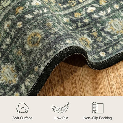 Lofus 9x12 Area Rug for Living Room,Green Washable Large Rugs with Non-Slip Backing,Soft Boho Carpets for Bedroom Dining Room Home Office Indoor Nursery