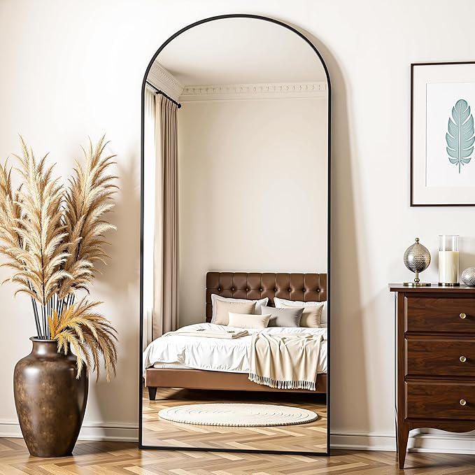 Full Length Mirror, 64"x21" Arched Full Body Mirror, Floor Mirrors with Stand, Standing Hanging Leaning Against Wall,Aluminum Frame Mirrors for Bedroom Cloakroom,Living Room,Black