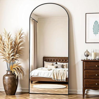 Full Length Mirror, 64"x21" Arched Full Body Mirror, Floor Mirrors with Stand, Standing Hanging Leaning Against Wall,Aluminum Frame Mirrors for Bedroom Cloakroom,Living Room,Black