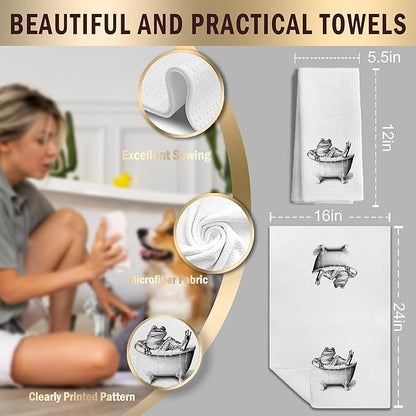 Funny Bathroom Hand Towels，Frog Gifts for Women,Frog Bathroom Decor,16x24 inch