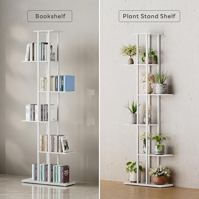 Bookshelf，Small Bookcase for Small Space，6-Tier Bookshelf for Living Room, Home Office, Study，9.45 x 20.8 x 62.2 Inches,White