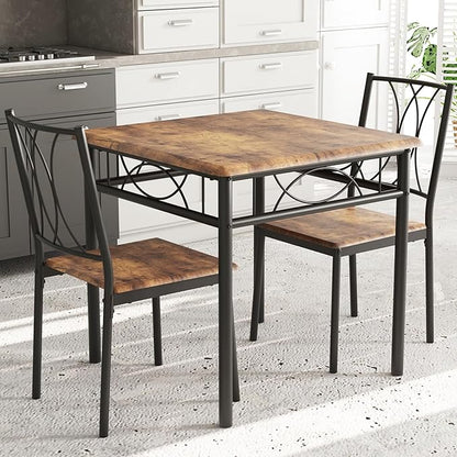 IDEALHOUSE Dining Table Set for 2, Kitchen Table and Chairs for 2, Rectangular Dining Room Table Set, 3-Piece Wood Dining Table Set for Apartment, Small Space, Space Saving, Retro Brown