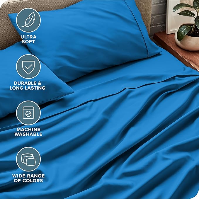 Bare Home Twin Sheet Set - 1800 Ultra-Soft Microfiber Twin Bed Sheets - Double Brushed - Deep Pockets - Easy Fit - Extra Soft - 3 Piece Set - Bedding Sheets & Pillowcases (Twin, Medium Blue)