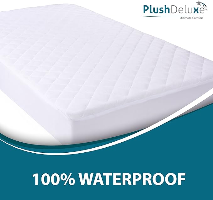 Mini Crib Mattress Protector 100% Waterproof, Noiseless – Viscose Made from Quilted Ultra Soft White Terry Fitted Sheet Style (27”X39”)