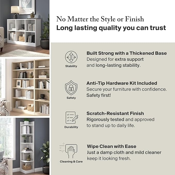 Bush Furniture Universal Tall 5 Shelf Bookcase in Black, Vertical Storage and Display Bookshelf for Home Office or Living Room Organization