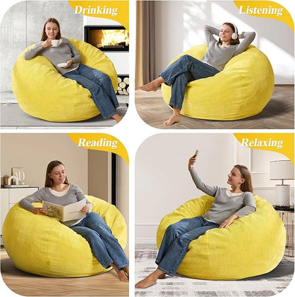 3.5FT Bean Bag Chairs Teardrop Bean Bag Chair for Adults Beanbag Chair with Memory Foam Filled Machine Washable Cover for Living Room, Bedroom (Large,Yellow)