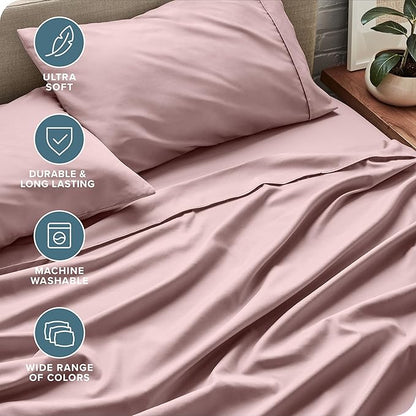 Bare Home Full XL Sheet Set - Luxury 1800 Ultra-Soft Microfiber Full Extra Long Bed Sheets - Double Brushed - Deep Pockets - Easy Fit - 4 Piece Set - Bedding Sheets & Pillowcases (Full XL, Mauve)
