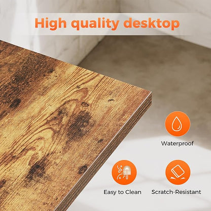 Rolling Computer Desk with Wheels, Gaming Desk for Small Spaces, Modern Simple Style Table for Home Office, Study Writing Table (Caster, Rustic Brown, 40 inch)