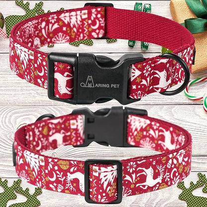ARING PET Christmas Dog Collar, Cute Red Reindeer Cotton Lightweight Xmas Pet Collars for Puppy Small Medium Large Dogs-S