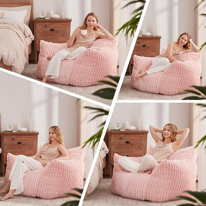 Giant Bean Bag Chairs for Adults Teens, Large Bean Bag Sofa Chairs with Filling Comfy Fuzzy BeanBag Chair with Armrests for Bedroom Living Room Reading