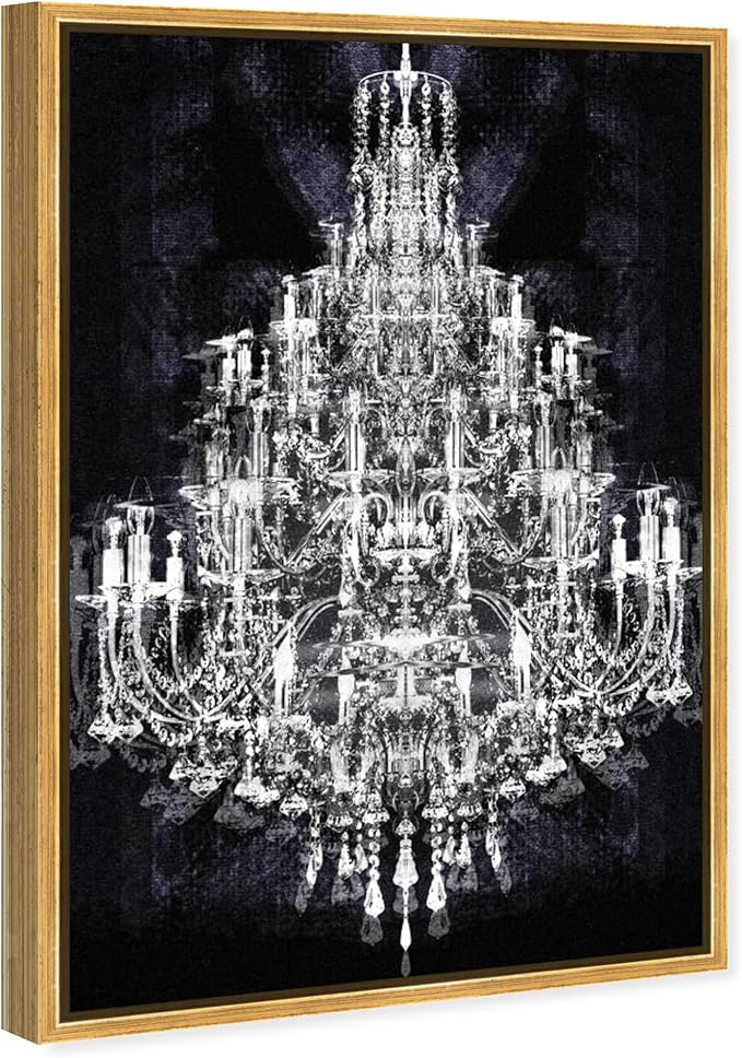 The Oliver Gal Artist Co. Fashion and Glam Framed Wall Art Canvas Prints 'Montecarlo Crystal' Chandeliers Home Décor, 10" x 15", White, Black