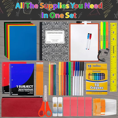 Trail maker Bulk Back to School Supplies 60 Piece Bundle Kits for Girls, Boys, Kids | Back to School Supply Box Set Includes Notebooks, Folders, Headphones, Ruler, Folders, More (12 Kits)