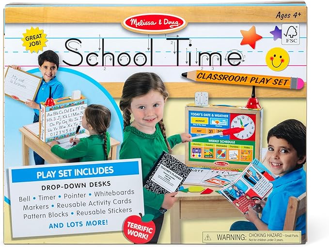 Melissa & Doug School Time! Classroom Play Set Game - Be Teacher or Student - FSC Certified