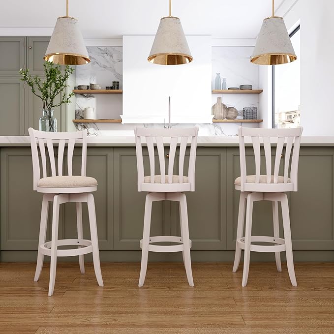 Hillsdale 29.5" Savana Wood Swival Bar Height Stool, White