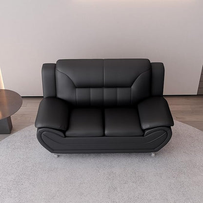 Container Furniture Direct Michael Modern Faux Leather Upholstered Stainless Steel Legs Living Room, Chair, Loveseat, Sofa, Black