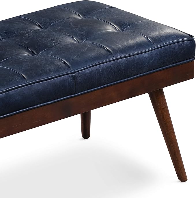 POLY & BARK Napa Luca Leather Bench, Midnight Blue